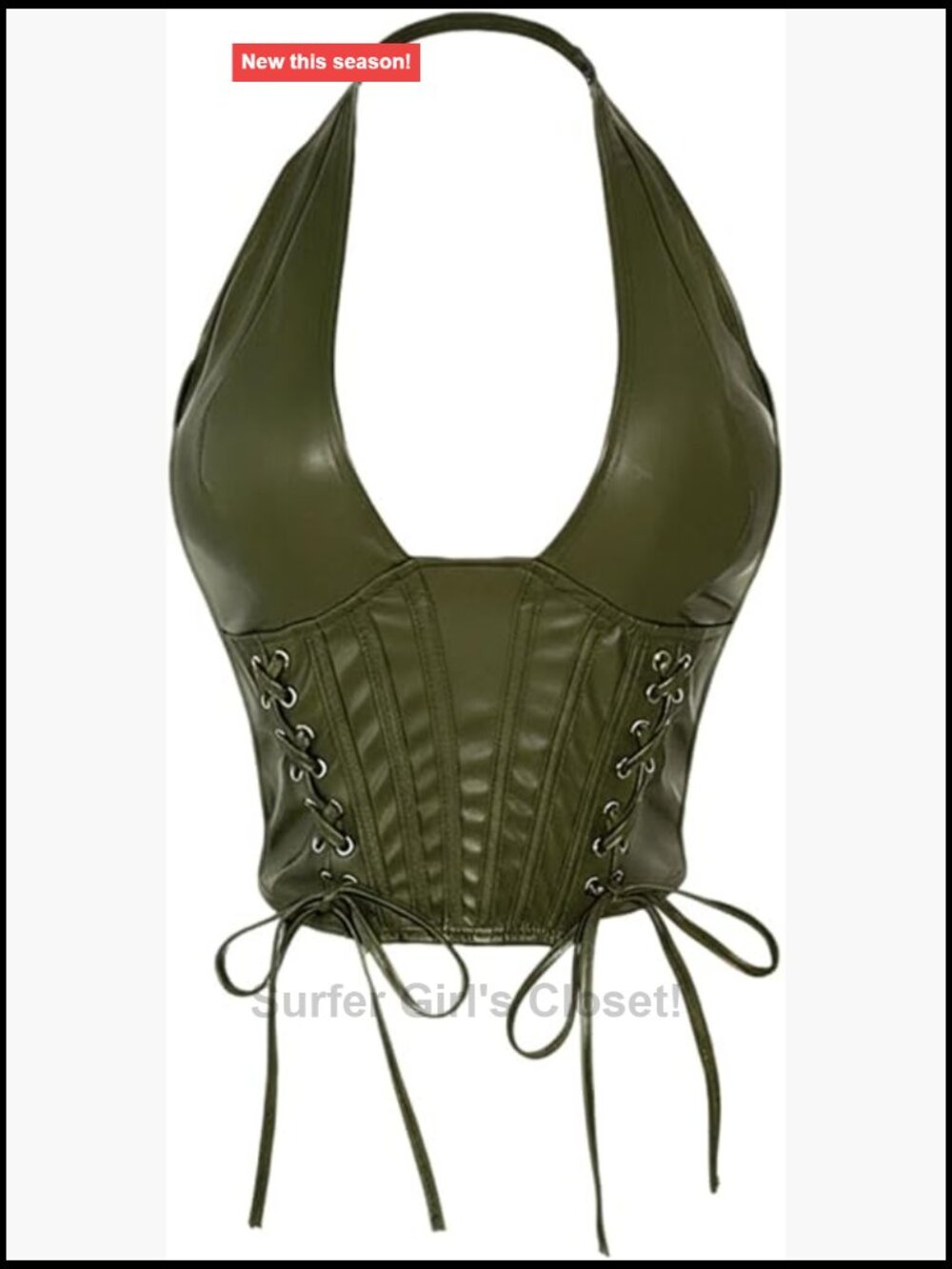 Plus Size Crop Halter Tank Top PU Leather Deep V Neck Backless Sleeveless